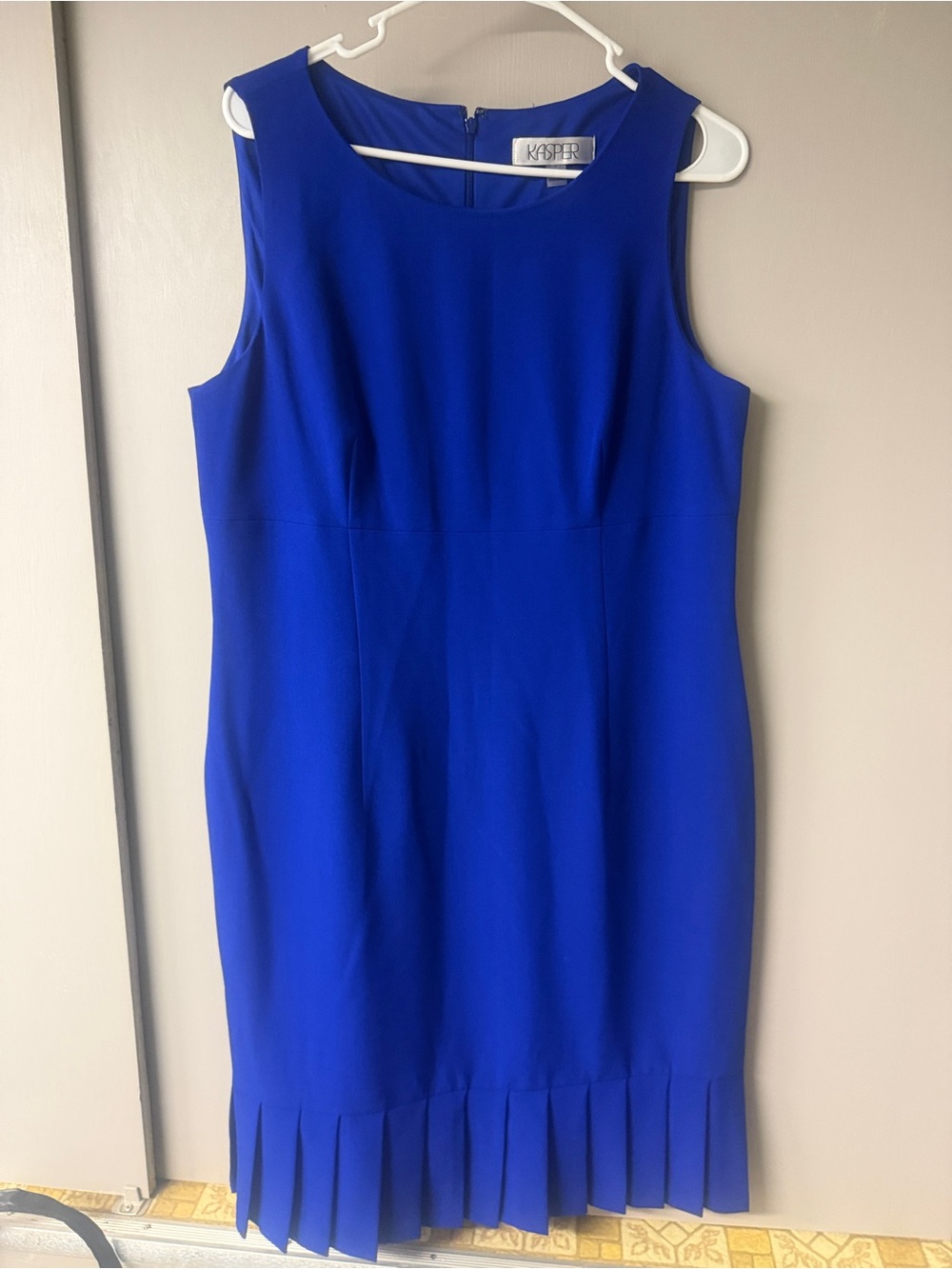 Kasper Sleeveless Cobalt Blue Pleated-Hem Sheath Dress